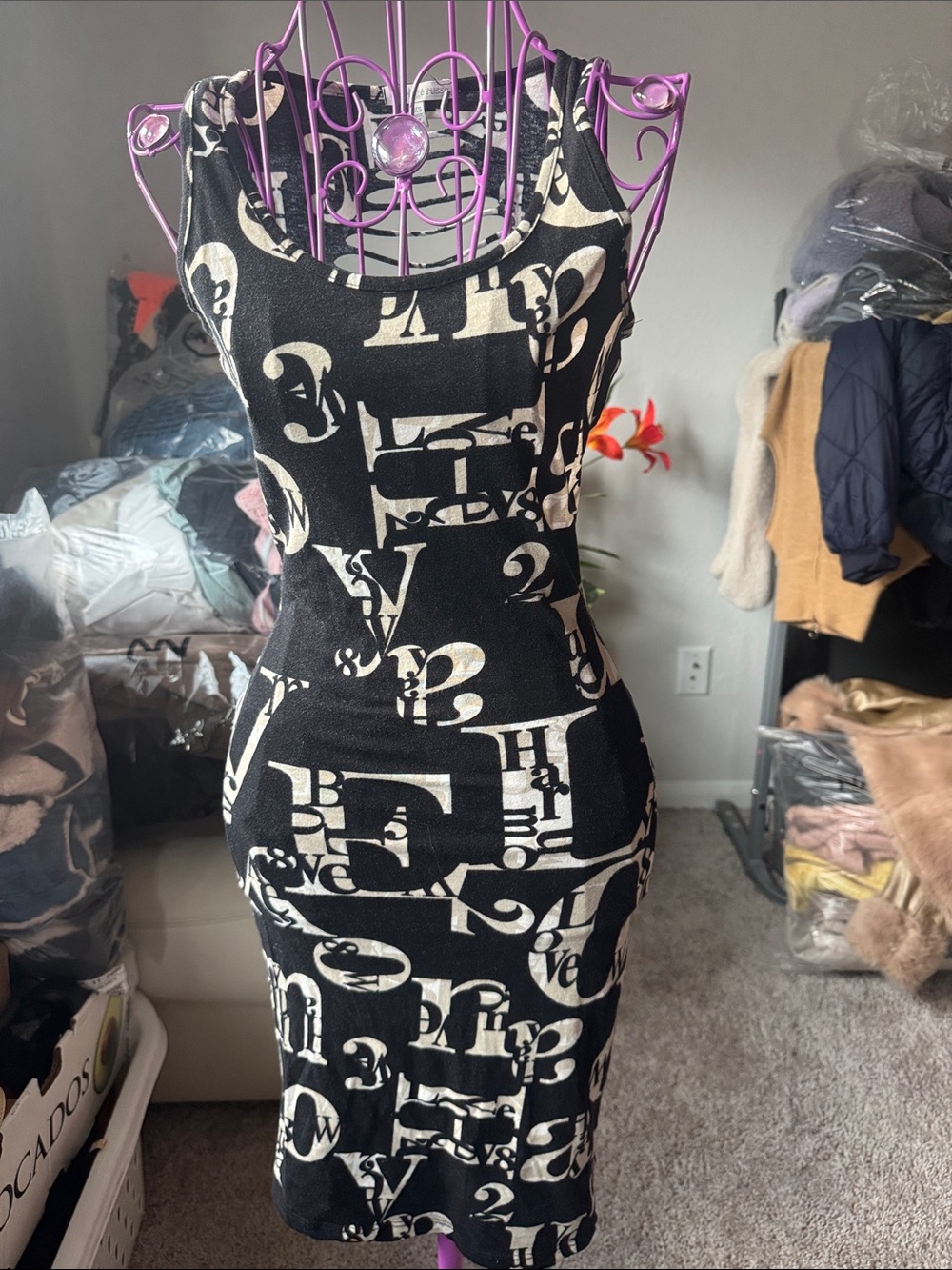 Charlotte Russe Black & Cream Printed Tank Midi Dress